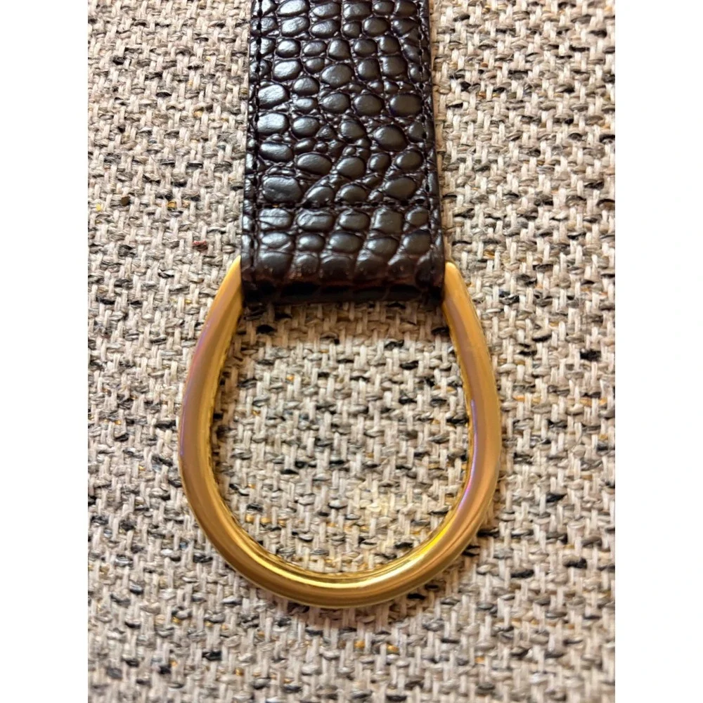 Talbots Womens Genuine Leather Belt Crocodile Embossed Brass Buckle L‎ EUC